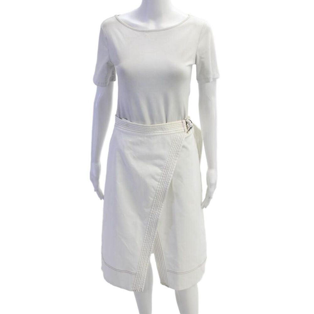 Aeryne Womens Contrast Stitching Detail Belted Maxi Skirt White Size S